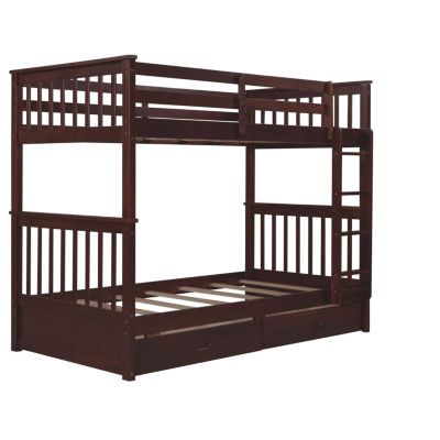 Twin Over Twin White Wooden Ladder Storage Bunk Bed