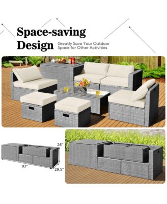 8PCS Patio Rattan Furniture Set Storage Waterproof Cover