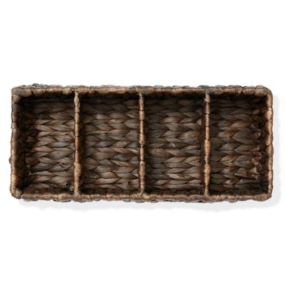 Set of 2 Water Hyacinth Storage Baskets with 4 Sections, Natural - Woven Bin Organizers for Bathroom, Laundry, Pantry, Office, Shelves