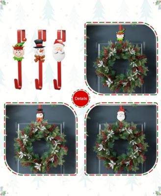14 H Set of 3 Christmas Metal Elf, Snowman Santa Wreath Hanger