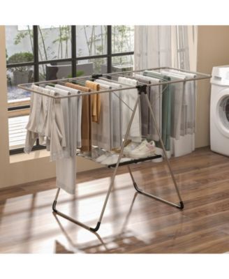 2-Tier Laundry Drying Rack Folding Cloth Rack with Aluminum Frame