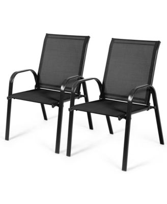 Set of 2 Patio Chairs Dining Chairs w/ Steel Frame Yard Outdoor Beige