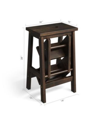 3-in-1 Rubber Wood Step Stool with Convenient Handle For Home
