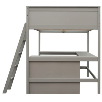 Streamdale Full Size Loft Bed With Shelves And Desk, Wooden Loft Bed With Desk