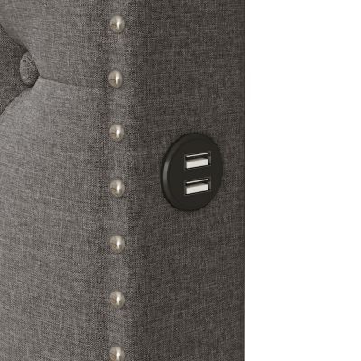 Streamdale Gray Upholstered Queen Platform Bed with Trundle & USB Ports