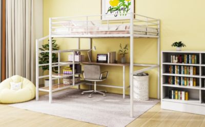 Streamdale Full Size Metal Loft Bed With Desk And Lateral Storage Ladder
