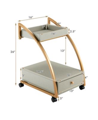 Modern 2-Tier Rolling End Table with Tray Top and Pull-Out Drawer-Grey