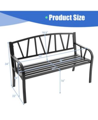 Patio Garden Bench with Metal Frame and Slatted Seat-Black