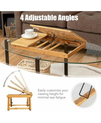 Bamboo Laptop Desk Adjustable Folding Bed Tray w/Drawer Heat Dissipation