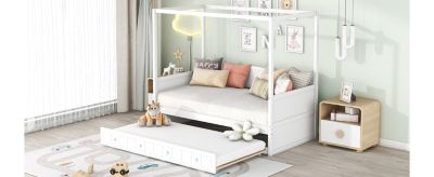 Streamdale Twin Size Canopy Day Bed With Twin Size Trundle, White