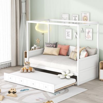 Streamdale Twin Size Canopy Day Bed With Twin Size Trundle, White