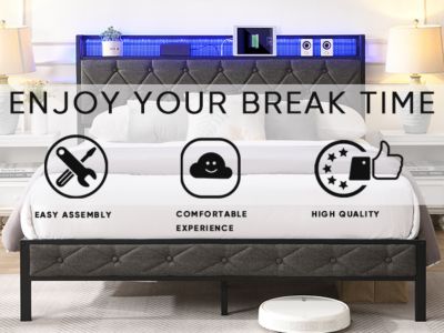 Streamdale Upholstered Queen Bed Frame with Storage and LED Lights