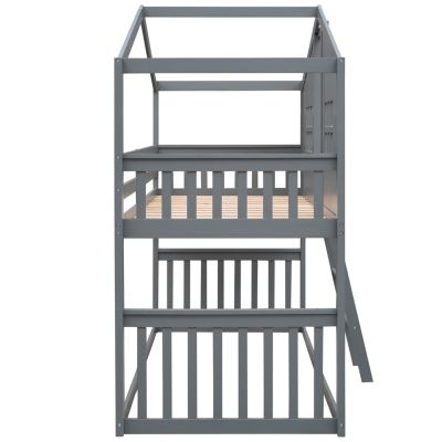 Streamdale Twin Over Twin House Bunk Bed With Ladder, Wood Bed