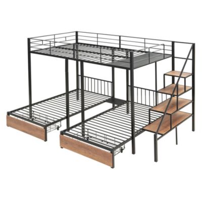 Full Over Twin-Twin Triple Bunk Bed With Drawers And Staircase