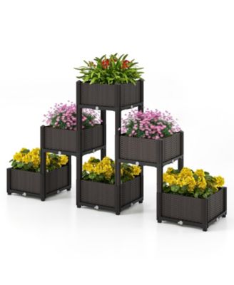2 Set Elevated Plastic Raised Garden Bed Planter Kit for Flower Vegetable Grow-Brown