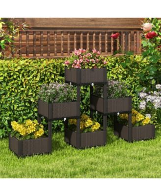 2 Set Elevated Plastic Raised Garden Bed Planter Kit for Flower Vegetable Grow-Brown