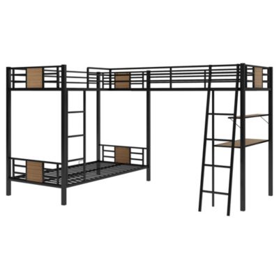 Twin Bunk Bed with Loft Bed, Desk, and Shelf