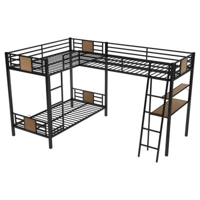 Twin Bunk Bed with Loft Bed, Desk, and Shelf