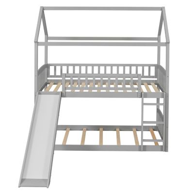 Streamdale Twin Over Twin Bunk Bed With Slide, House Bed With Slide