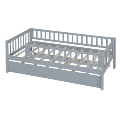 Streamdale Twin Size Wood Daybed With Trundle And Fence Guardrails