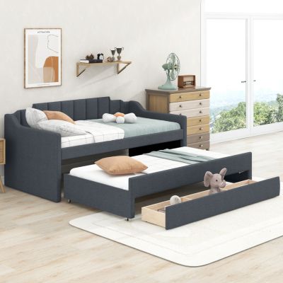 Streamdale Twin Size Upholstered Daybed With Trundle And Three Drawers