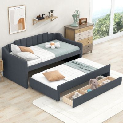 Streamdale Twin Size Upholstered Daybed With Trundle And Three Drawers