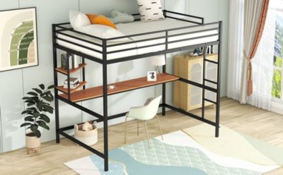 Streamdale Full Metal Loft Bed With Desk And Shelves