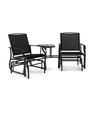 Double Swing Glider Rocker Chair set with Glass Table