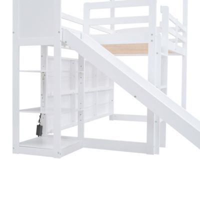 Streamdale Twin Loft Bed with Slide, Shelves, Light