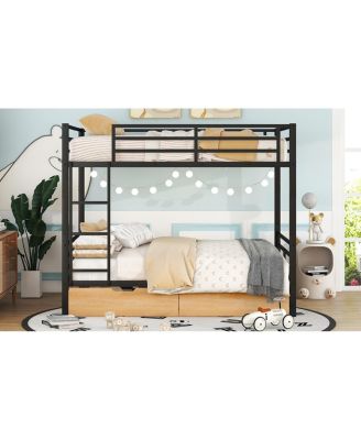 Metal Full Size Convertible Bunk Bed With 2 Drawers