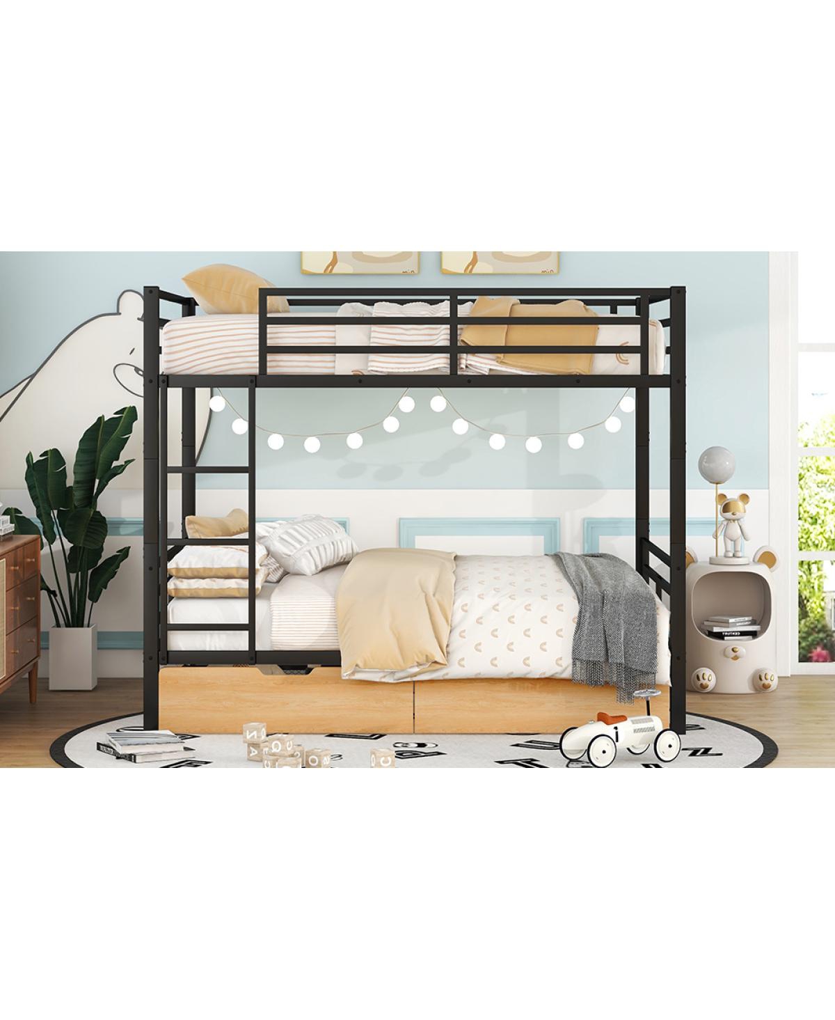 Simplie Fun Metal Full Size Convertible Bunk Bed With 2 Drawers