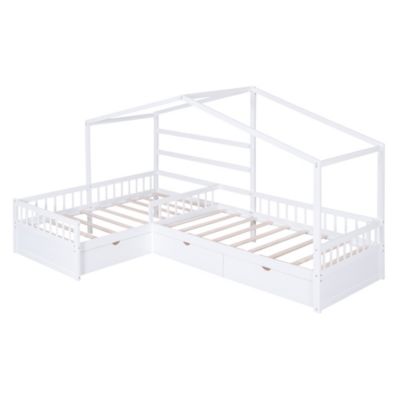 Twin Size House Platform Bed With Three Storage Drawers