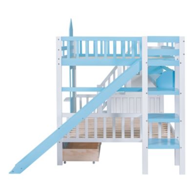 Castle Bunk Bed with Drawers, Shelves & Slide