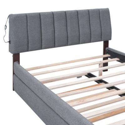 Teddy Fleece Full Size Upholstered Platform Bed With Trundle