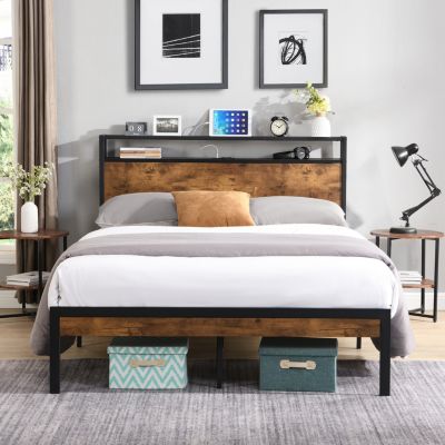 Metal Bed Frame w/ Storage, USB