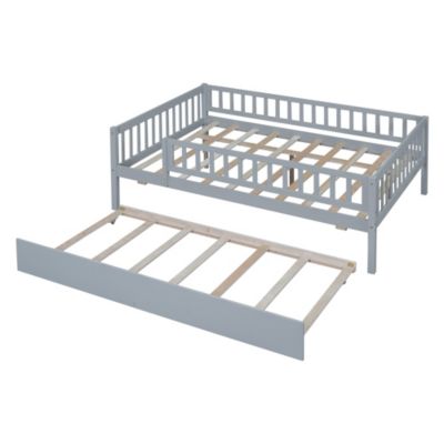 Streamdale Full Size Wood Daybed With Trundle And Fence Guardrails