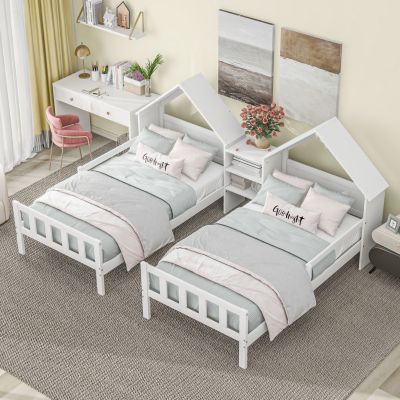 Streamdale White Twin Platform Bed with Headboard and Nightstand