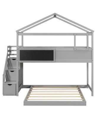  Twin Over Full House Bunk Bed With Storage Staircase And Board