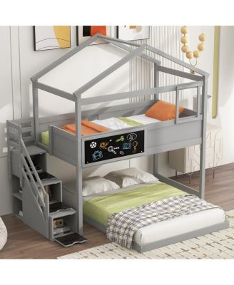  Twin Over Full House Bunk Bed With Storage Staircase And Board