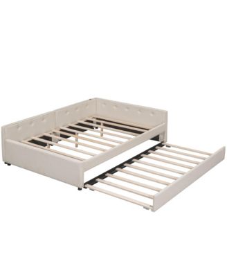 Full Size Upholstered Platform Bed With USB And Twin Size Trundle