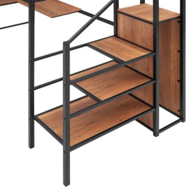 Streamdale Metal Loft Bed with Desk, Storage Ladder & Wardrobe