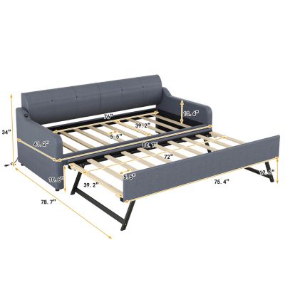 Streamdale Twin Upholstery Daybed with Trundle and USB Charging