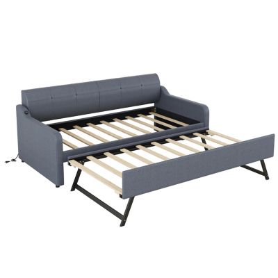 Streamdale Twin Upholstery Daybed with Trundle and USB Charging