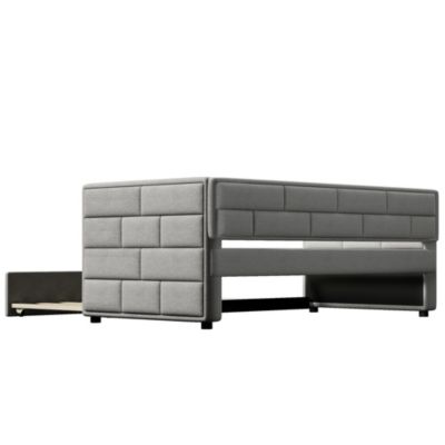 Twin Size Daybed With Trundle, Upholstered Daybed With Padded Back