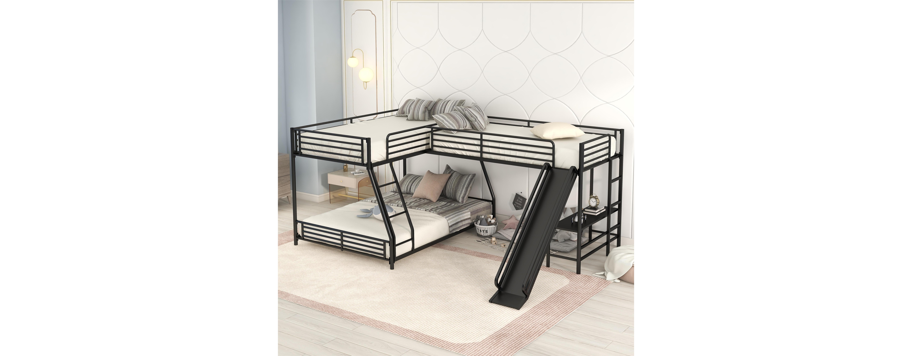 Streamdale Twin/Full L-Shape Bunk Bed w/ Desk & Slide