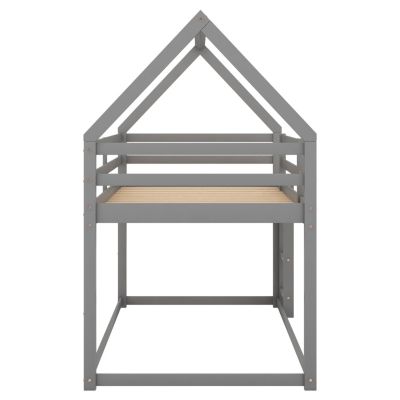 Twin Over Twin Low Bunk Bed, House Bed With Ladder