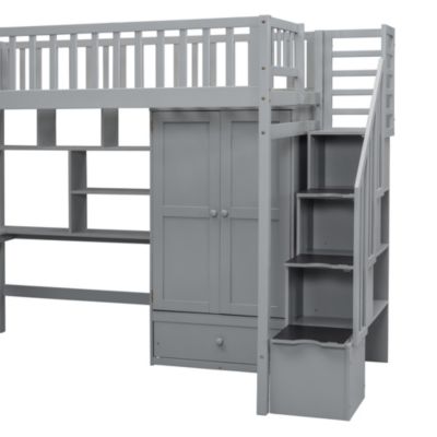 Streamdale Twin Size Loft Bed With Bookshelf, Drawers, Desk, And Wardrobe White