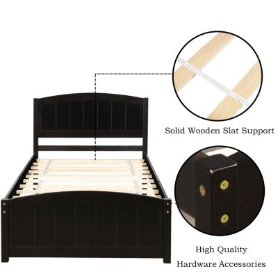 Streamdale Wood Platform Bed With Headboard, Footboard And Wood Slat Support Twin