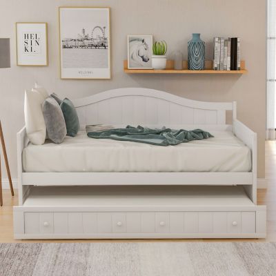Twin Wooden Daybed With Trundle Bed, Sofa Bed For Bedroom Living Room