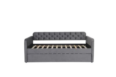Velvet Upholstered Daybed with Trundle and USB Charging